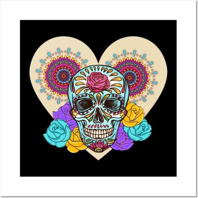 Valentines Sugar Skull Heart and Roses Wall Art by jackofdreams22